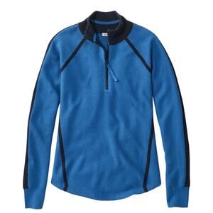 LL Bean Honeycomb Merino Wool Blend Sweater 1/4 Zip Blue Women’s Size Medium